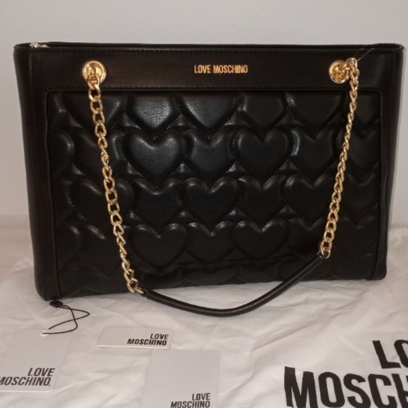 *SOLD* Love Moschino Quilted Hearts Shopper Tote XL Vegan Leather, black - Picture 5 of 12